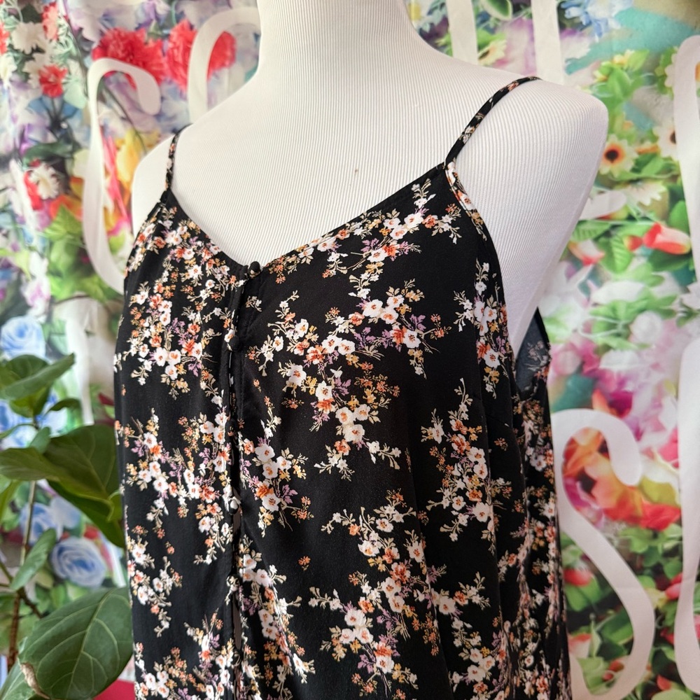 Old Navy Black Floral Button-Up Camisole